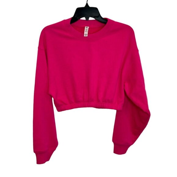 Alo Devotion Crew Neck Pullover NEW Cropped Sweatshirt Fuschia Pink - XS - Picture 2 of 5